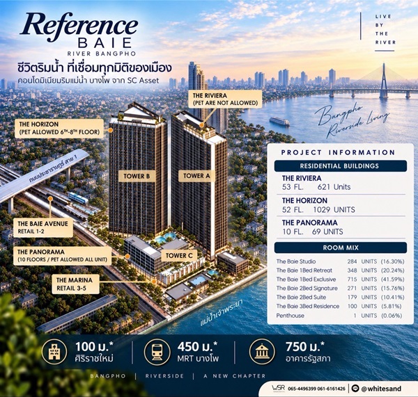 เรฟเฟอเรนซ์ เบย์ ริเวอร์ บางโพ คอนโดวิวเจ้าพระยา Fully Furnished ใกล้ MRT, รพ โทร 0616161426